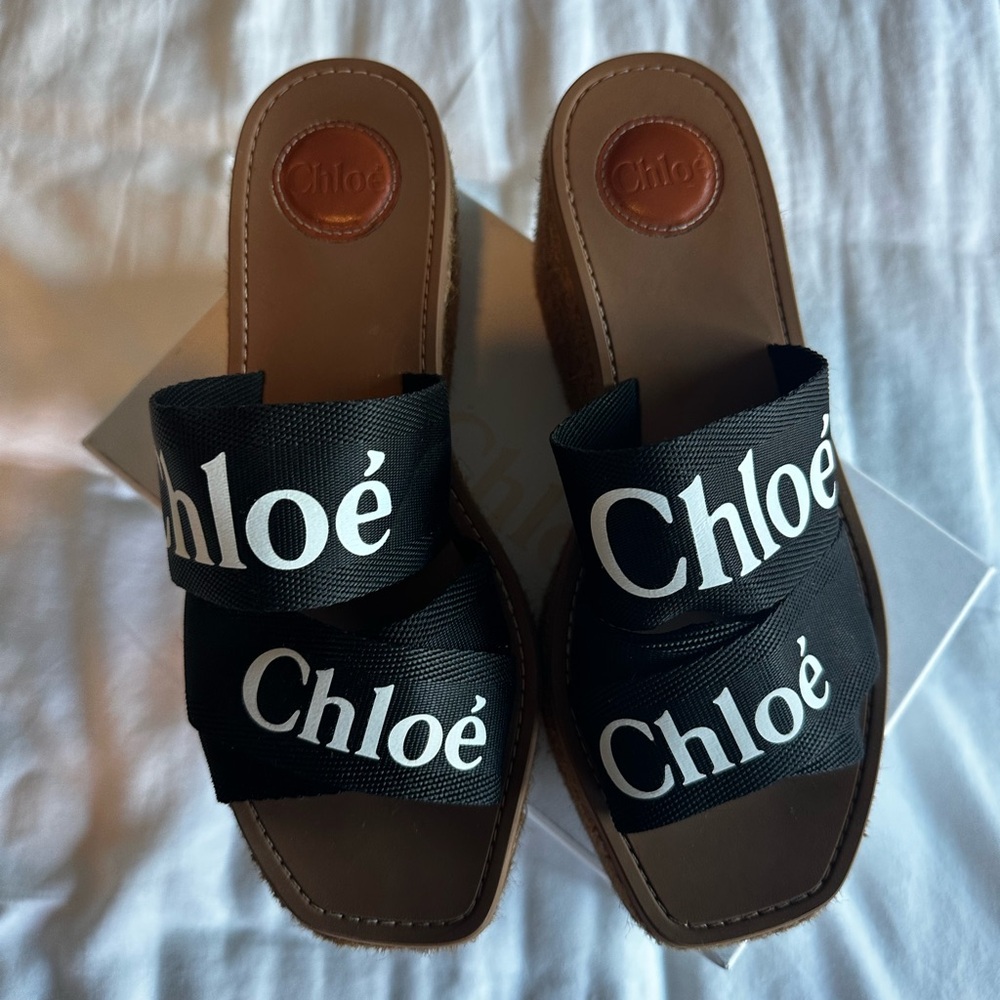 Chloe Platform Woody Espadrilles in black size 40